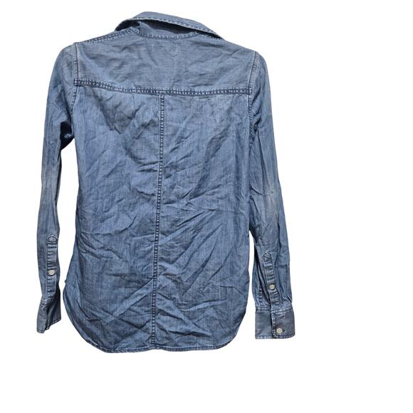 J crew top womens size 0 blue always chambray cotton button down shirt casual - Picture 2 of 8